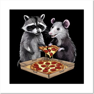 Possum and Raccoon eating pizza Posters and Art